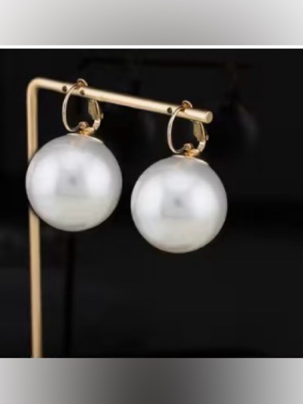 Gold Hoop Faux Pearl Drop Earrings - White Pearl